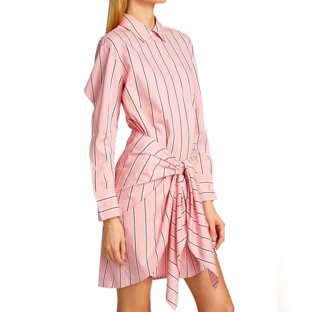 Derek Lam 10 Crosby Charlotte Tie-Waist Shirtdress Pink Multi Size 0 - Picture 3 of 8